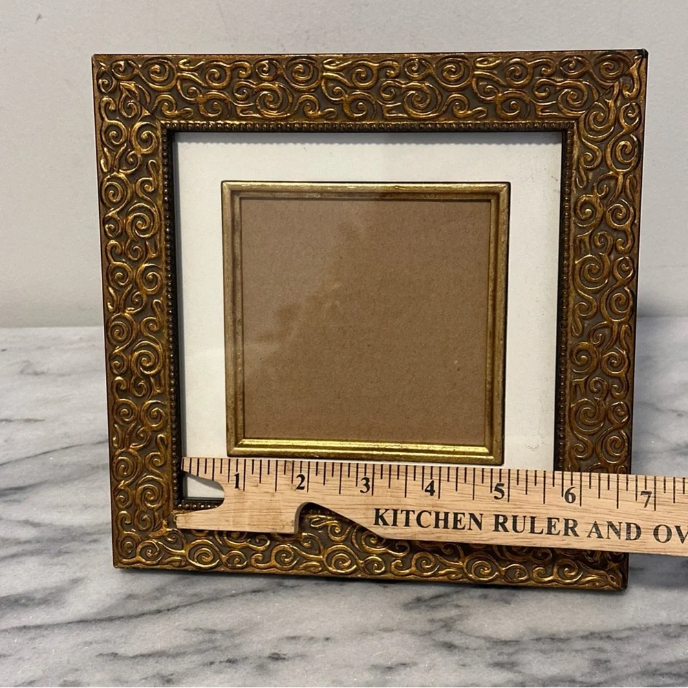 Ornate Gold Swirl Picture Frame box style fits 4x4” photo